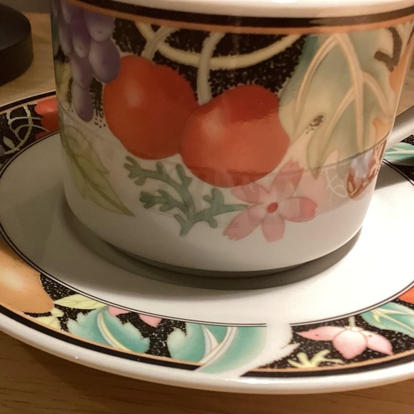 Vintage Lynn’s Stoneware Vibrant Fruit and Floral Cup & Saucer Set - Picture 4 of 4